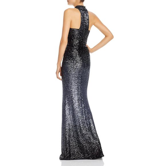 AQUA Gunmetal & Black Sequined Ombre Halter Neck Wedding Prom Formal Dress 2 - Picture 3 of 4